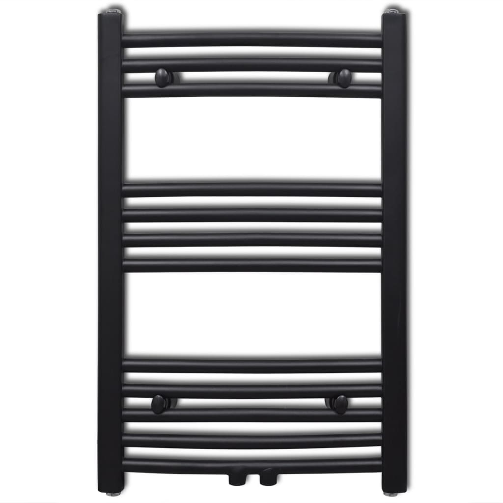 Fekete fürdőszobai íves törölközőtartó központi fűtéssel 500x764 mm