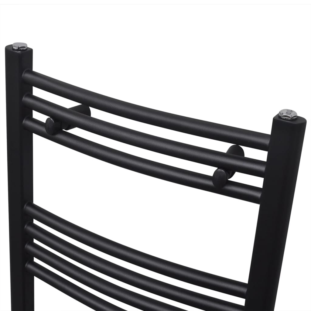 Fekete fürdőszobai íves törölközőtartó központi fűtéssel 500x764 mm
