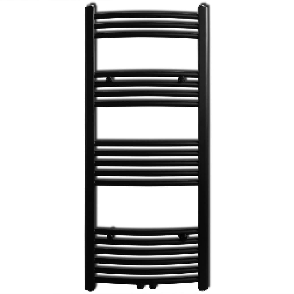 Fekete fürdőszobai íves törölközőtartó központi fűtéssel 500x1160 mm