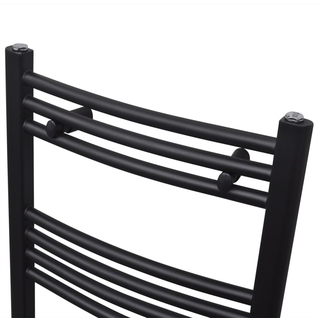 Fekete fürdőszobai íves törölközőtartó központi fűtéssel 500x1160 mm
