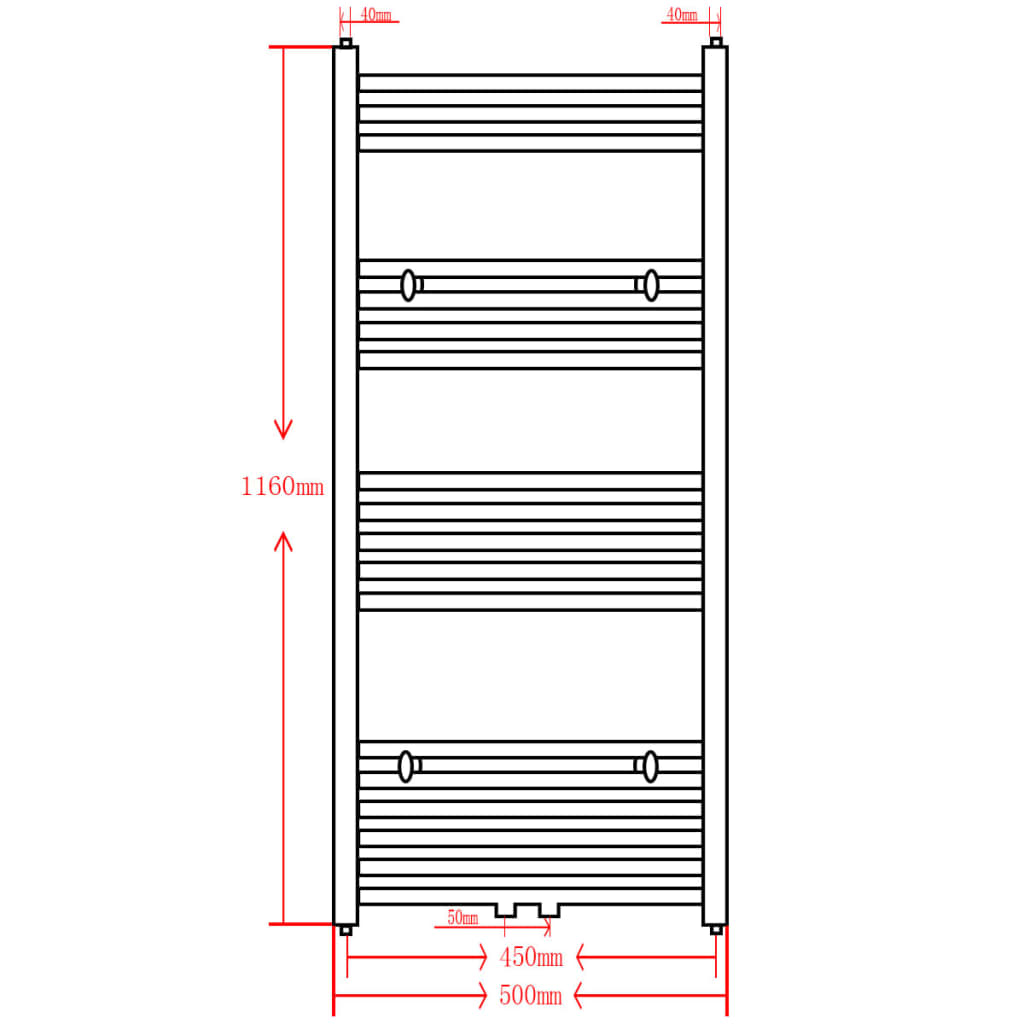 Fekete fürdőszobai íves törölközőtartó központi fűtéssel 500x1160 mm