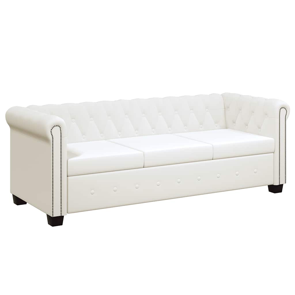 3 személyes fehér műbőr Chesterfield kanapé
