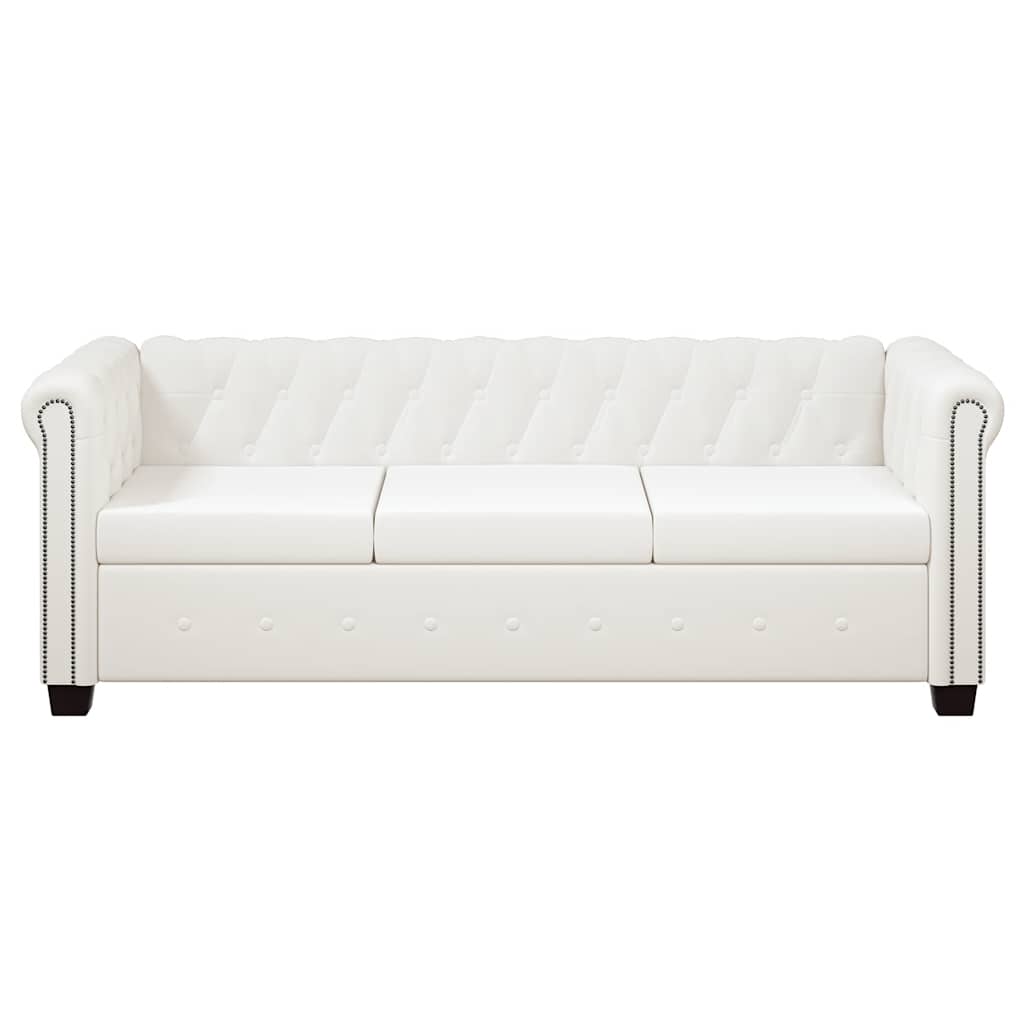 3 személyes fehér műbőr Chesterfield kanapé