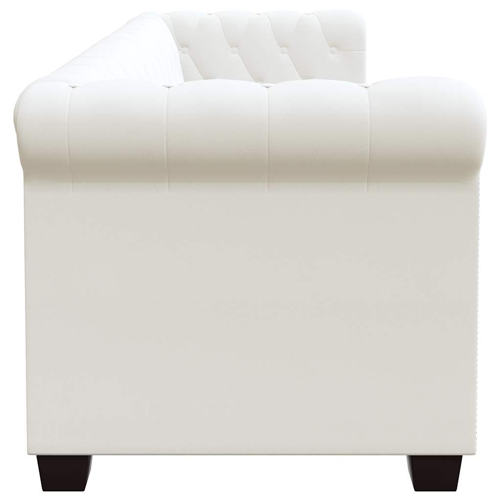3 személyes fehér műbőr Chesterfield kanapé