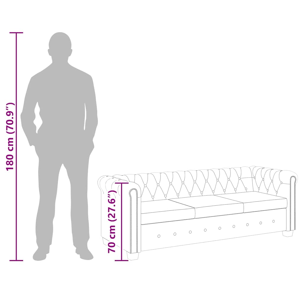 3 személyes fehér műbőr Chesterfield kanapé
