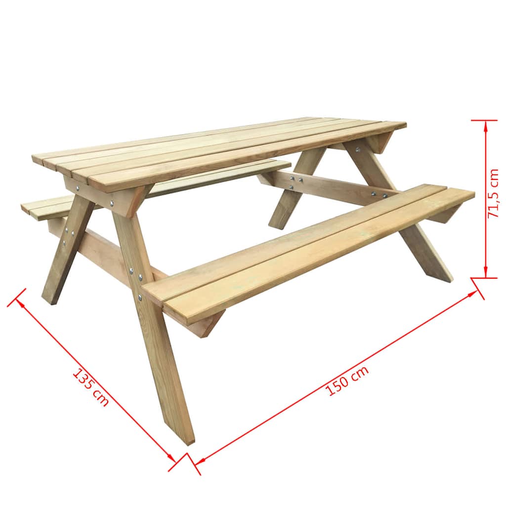 fa piknik asztal 150 x 135 x 71,5 cm