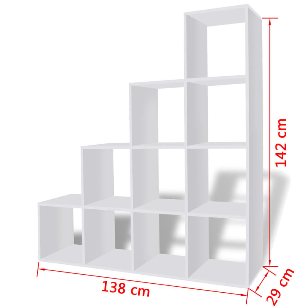fehér lépcsős könyvespolc/vitrines polc 142 cm