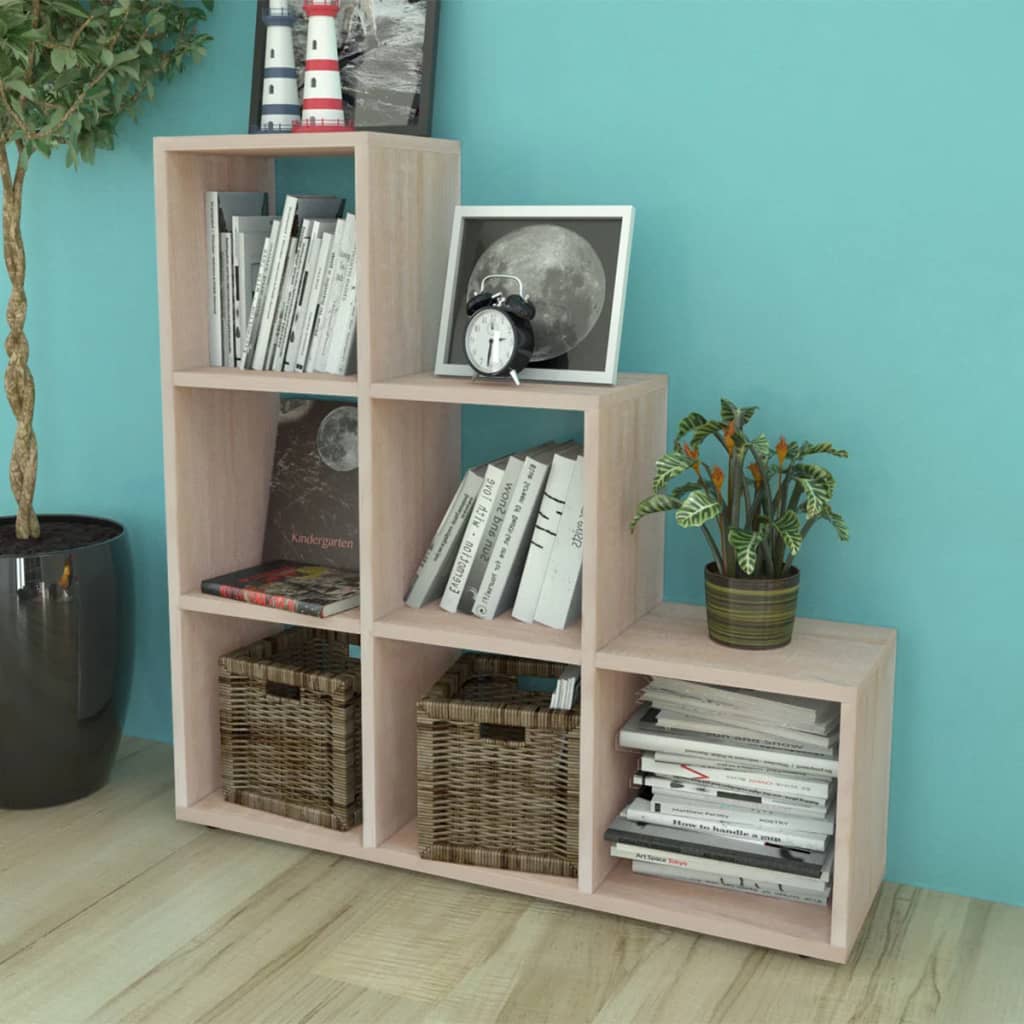 tölgyszínű lépcsős könyvespolc/vitrines polc 107 cm