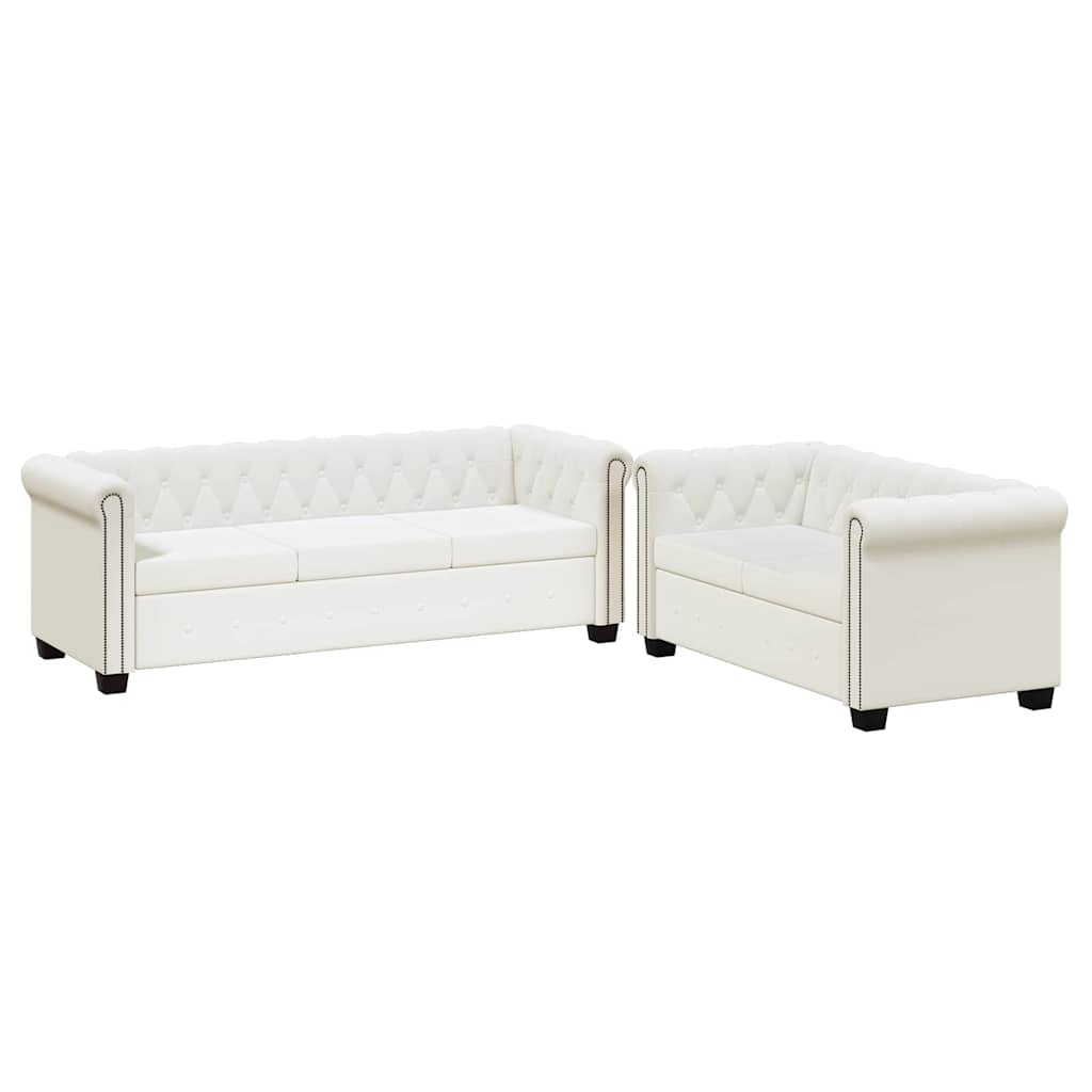 2 személyes és 3 személyes fehér műbőr Chesterfield kanapé