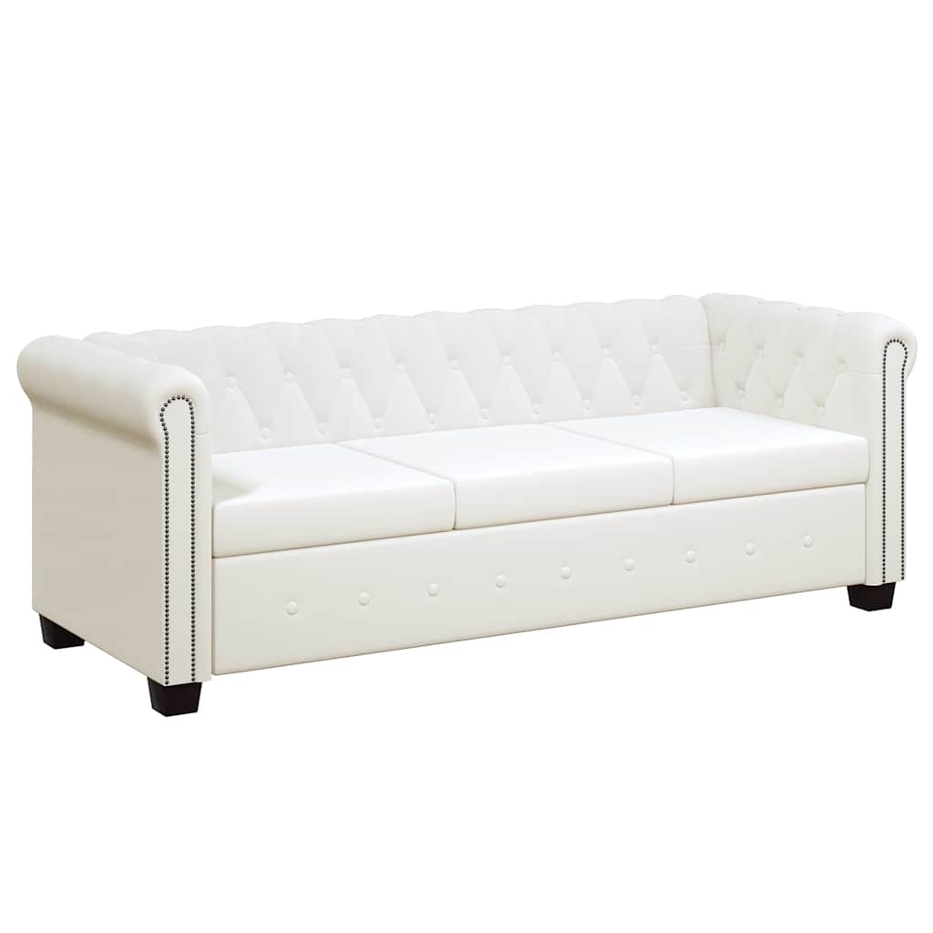 2 személyes és 3 személyes fehér műbőr Chesterfield kanapé
