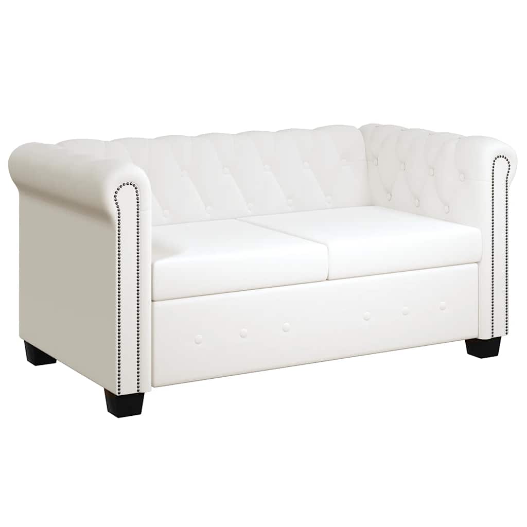 2 személyes és 3 személyes fehér műbőr Chesterfield kanapé