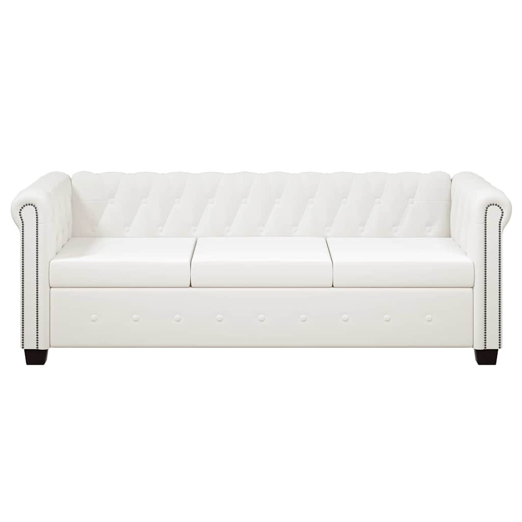 2 személyes és 3 személyes fehér műbőr Chesterfield kanapé