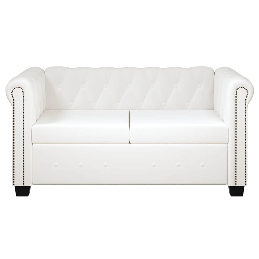 2 személyes és 3 személyes fehér műbőr Chesterfield kanapé