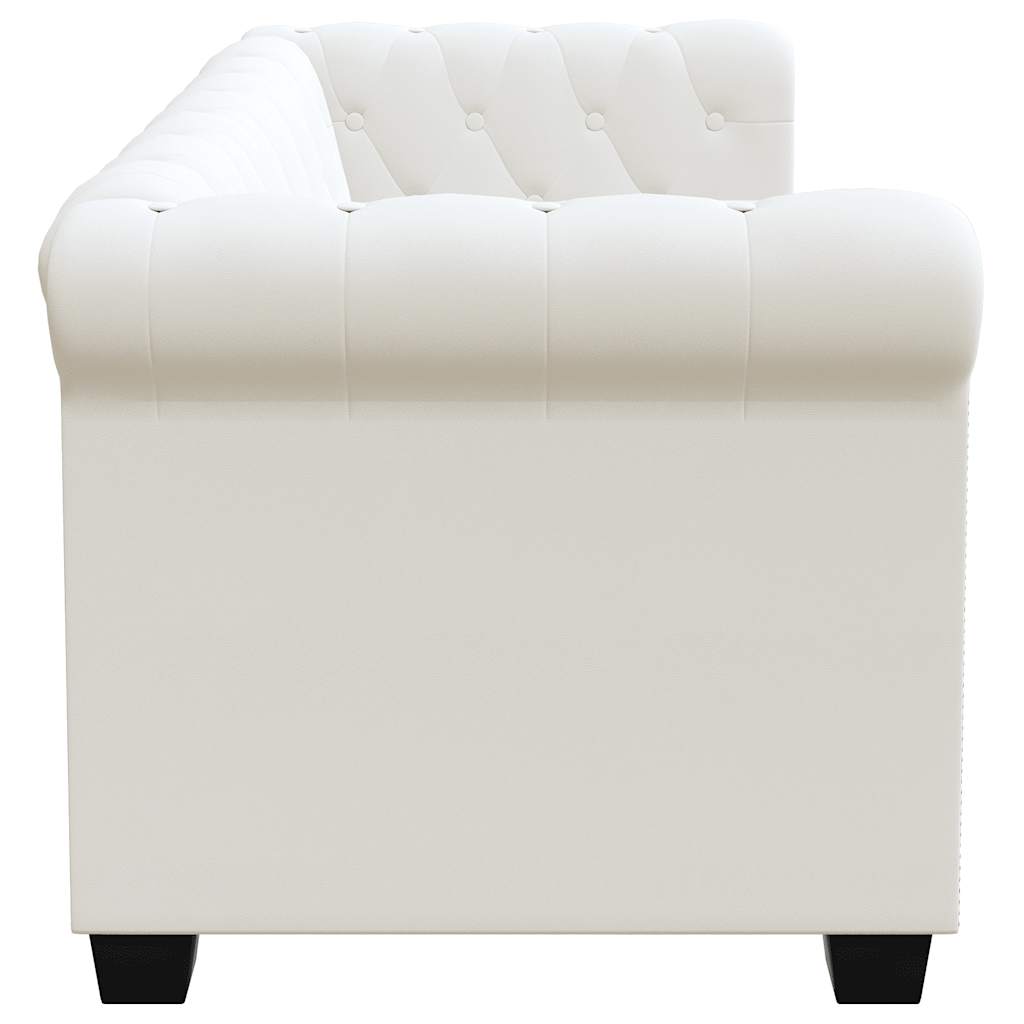 2 személyes és 3 személyes fehér műbőr Chesterfield kanapé