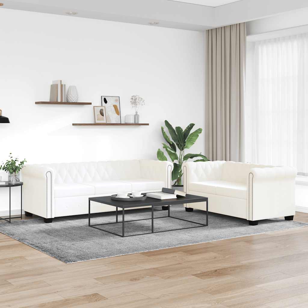 2 személyes és 3 személyes fehér műbőr Chesterfield kanapé