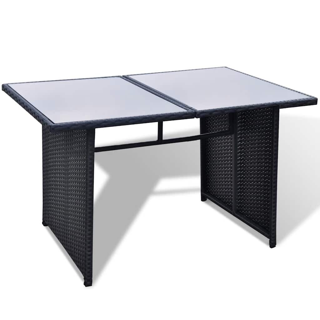 10-részes fekete polyrattan kerti bútorszett párnákkal