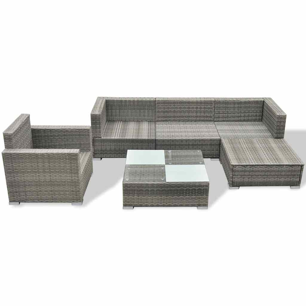 6-részes szürke polyrattan kerti bútorszett párnákkal