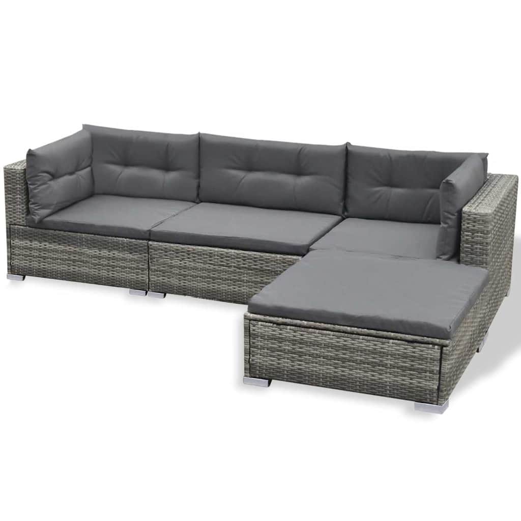 6-részes szürke polyrattan kerti bútorszett párnákkal