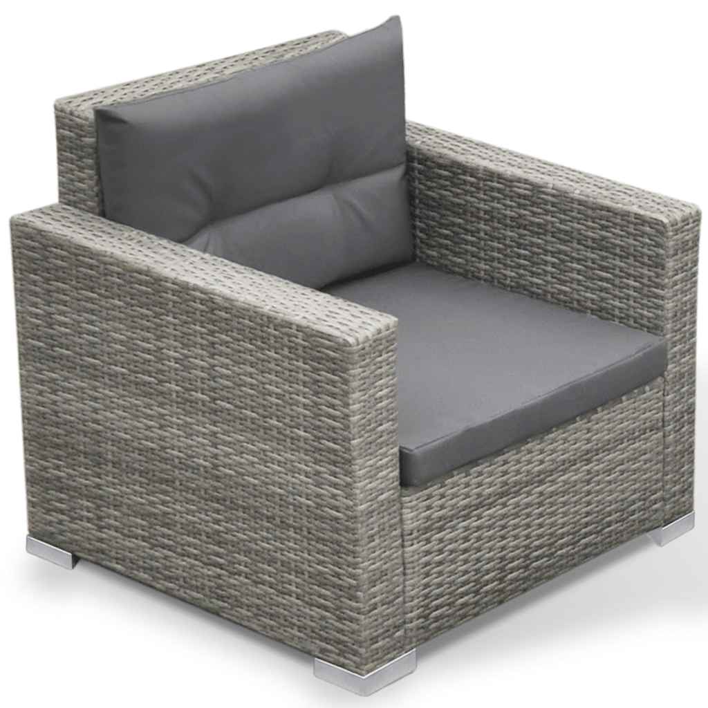 6-részes szürke polyrattan kerti bútorszett párnákkal