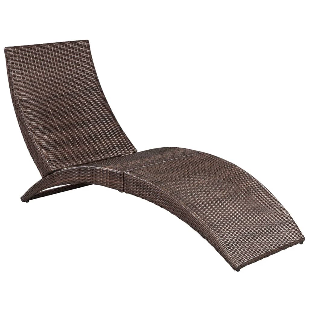 barna összecsukható polyrattan napozóágy párnával