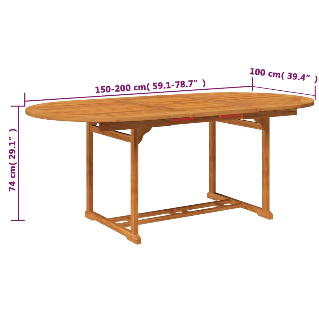7 darabos tömör akácfa kültéri étkezőszett 150-200 cm