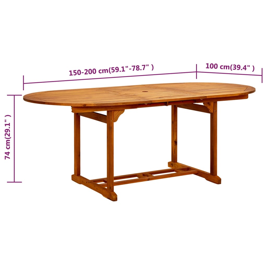 tömör akácfa kerti asztal (150-200) x 100 x 75 cm