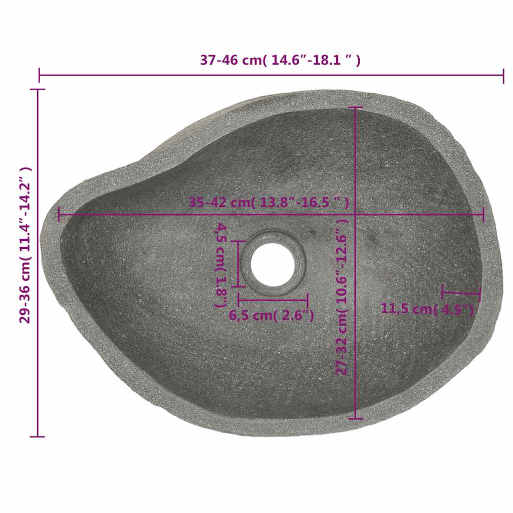ovális folyami kő mosdókagyló (37-46) x (29-36) cm