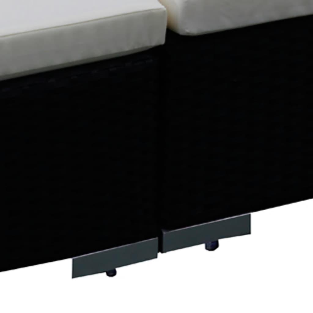 6-részes fekete polyrattan kerti bútorszett párnákkal