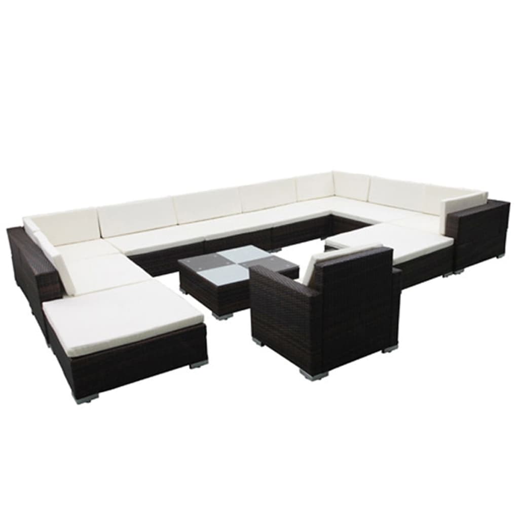 12 részes fekete polyrattan kerti ülőgarnitúra párnákkal