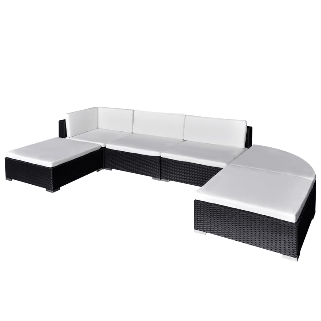 6 részes fekete polyrattan kerti ülőgarnitúra párnákkal