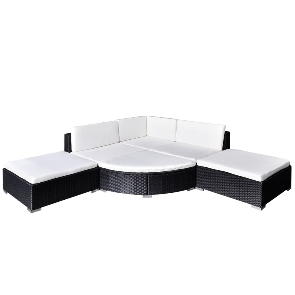 6 részes fekete polyrattan kerti ülőgarnitúra párnákkal