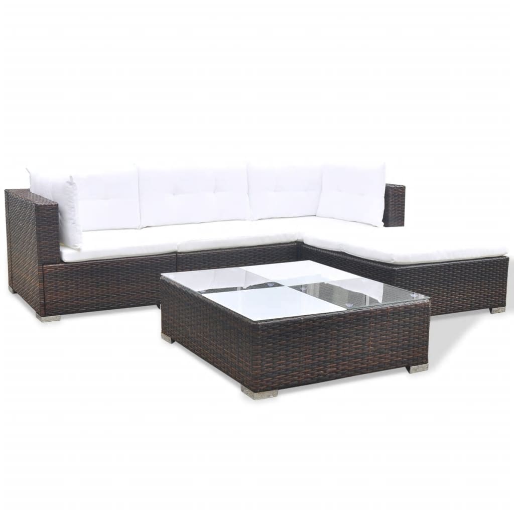 5 részes barna polyrattan kerti ülőgarnitúra párnákkal