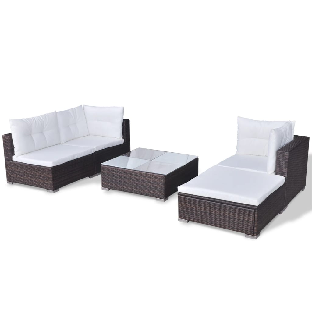 5 részes barna polyrattan kerti ülőgarnitúra párnákkal