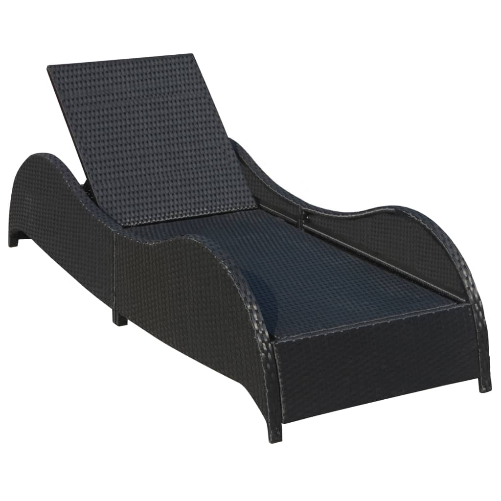 fekete polyrattan napozóágy párnával