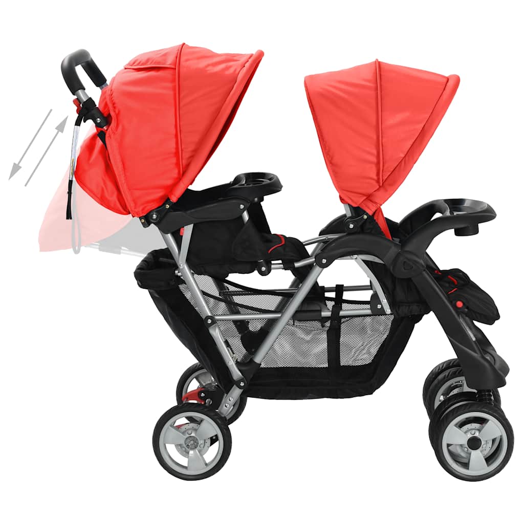 acél piros és fekete tandem babakocsi