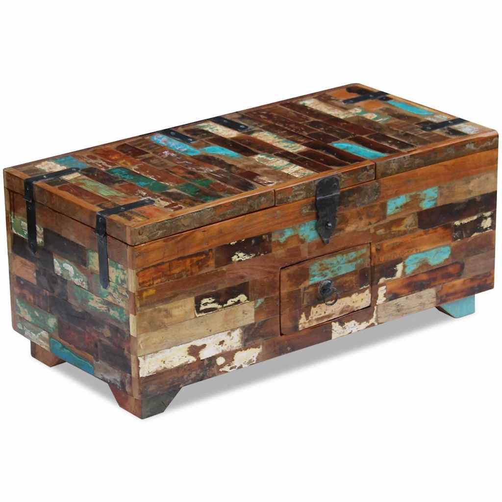 ládika dohányzóasztal tömör újrahasznosított fa 80x40x35 cm