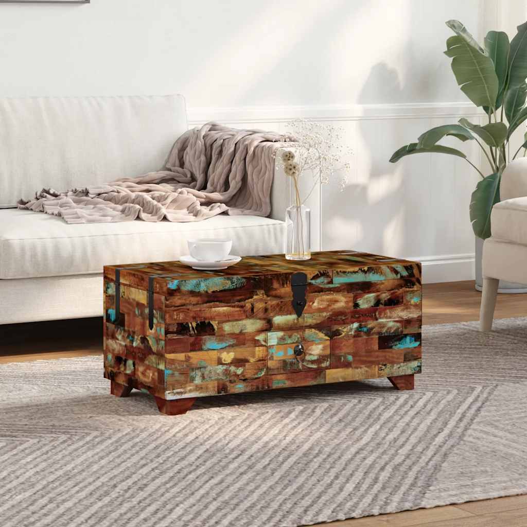 ládika dohányzóasztal tömör újrahasznosított fa 80x40x35 cm