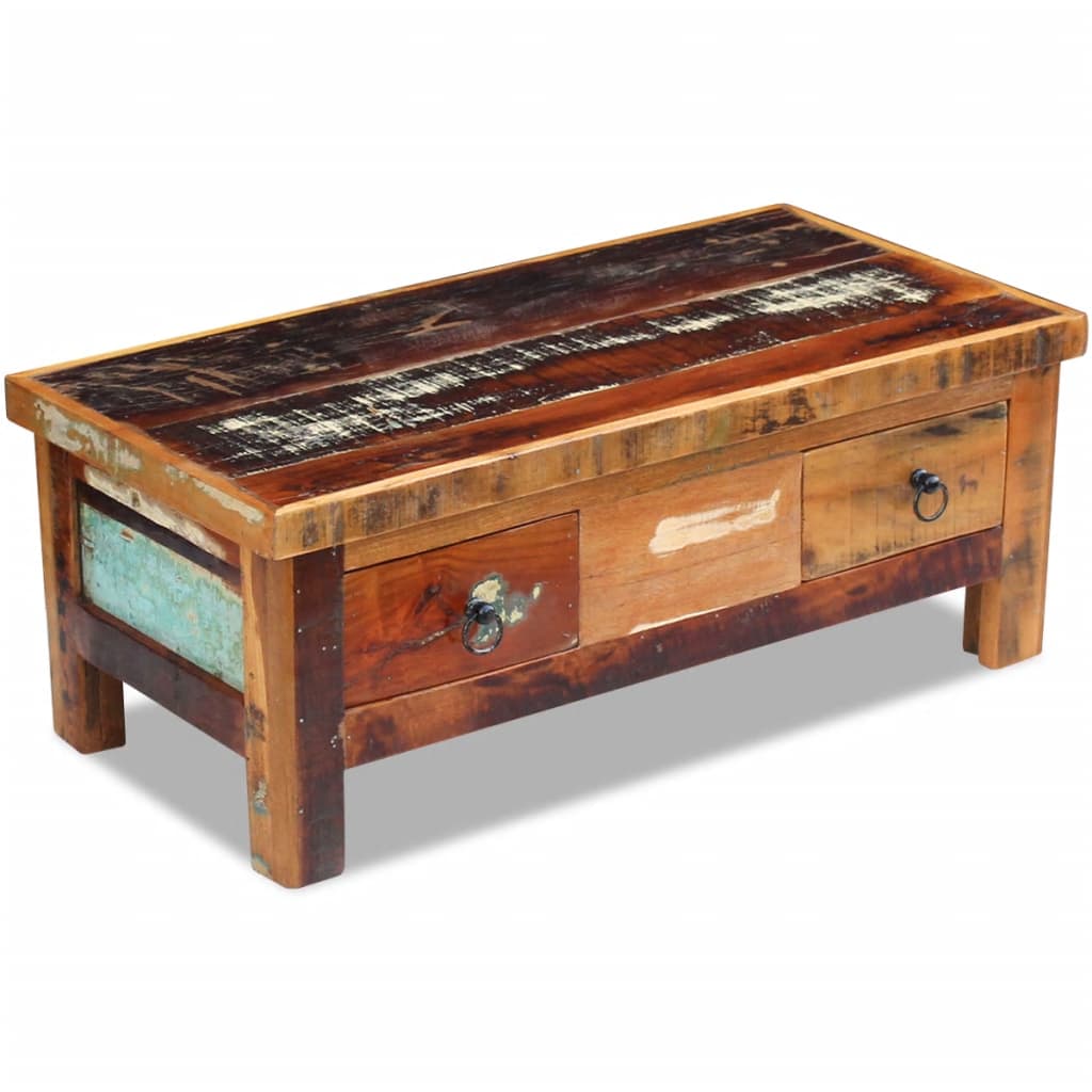 tömör újrahasznosított fa fiókos dohányzóasztal 90 x 45 x 35 cm