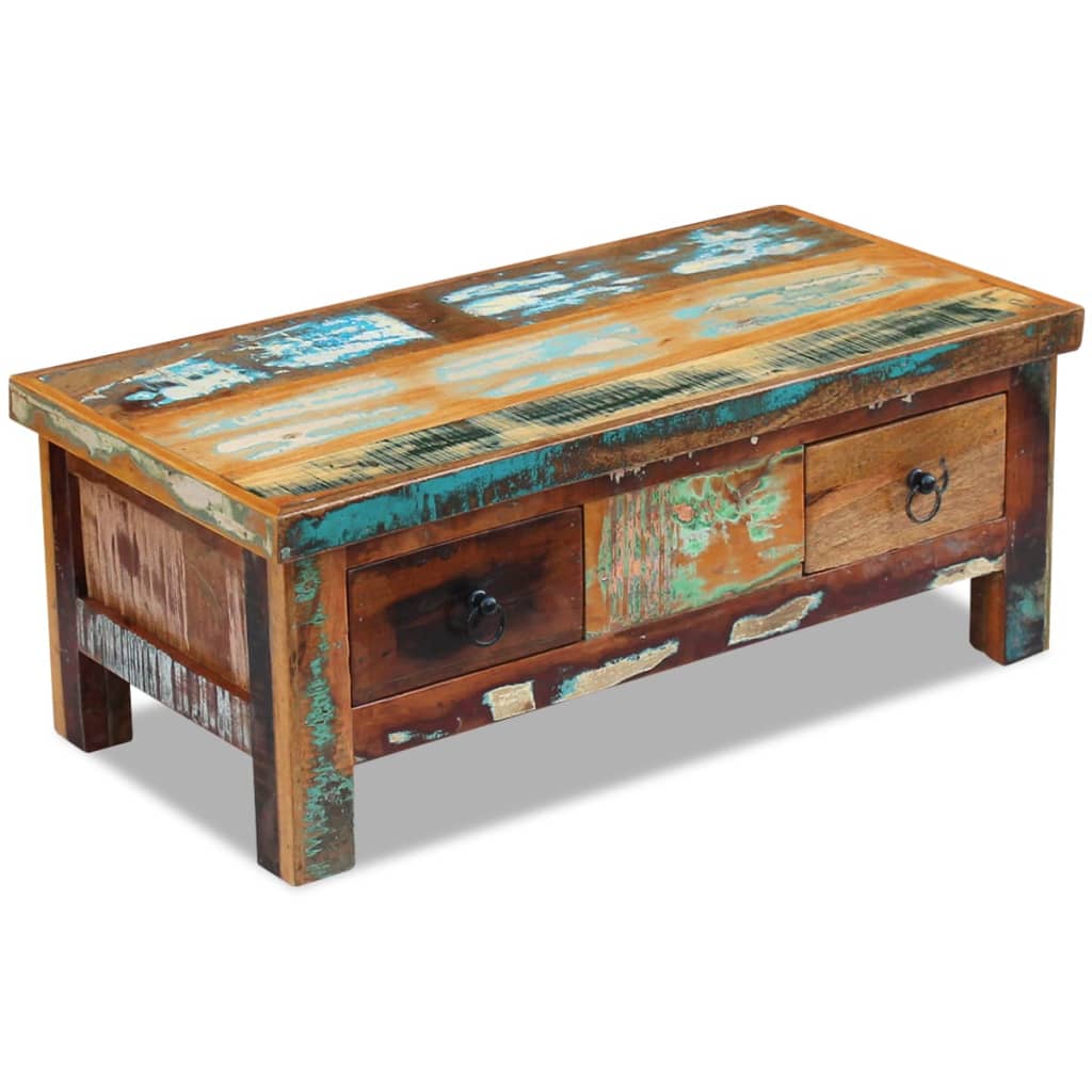 tömör újrahasznosított fa fiókos dohányzóasztal 90 x 45 x 35 cm