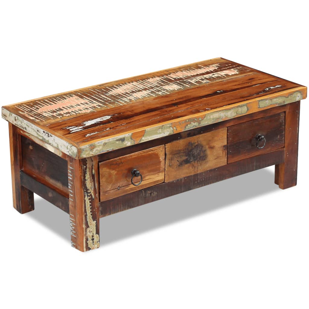 tömör újrahasznosított fa fiókos dohányzóasztal 90 x 45 x 35 cm