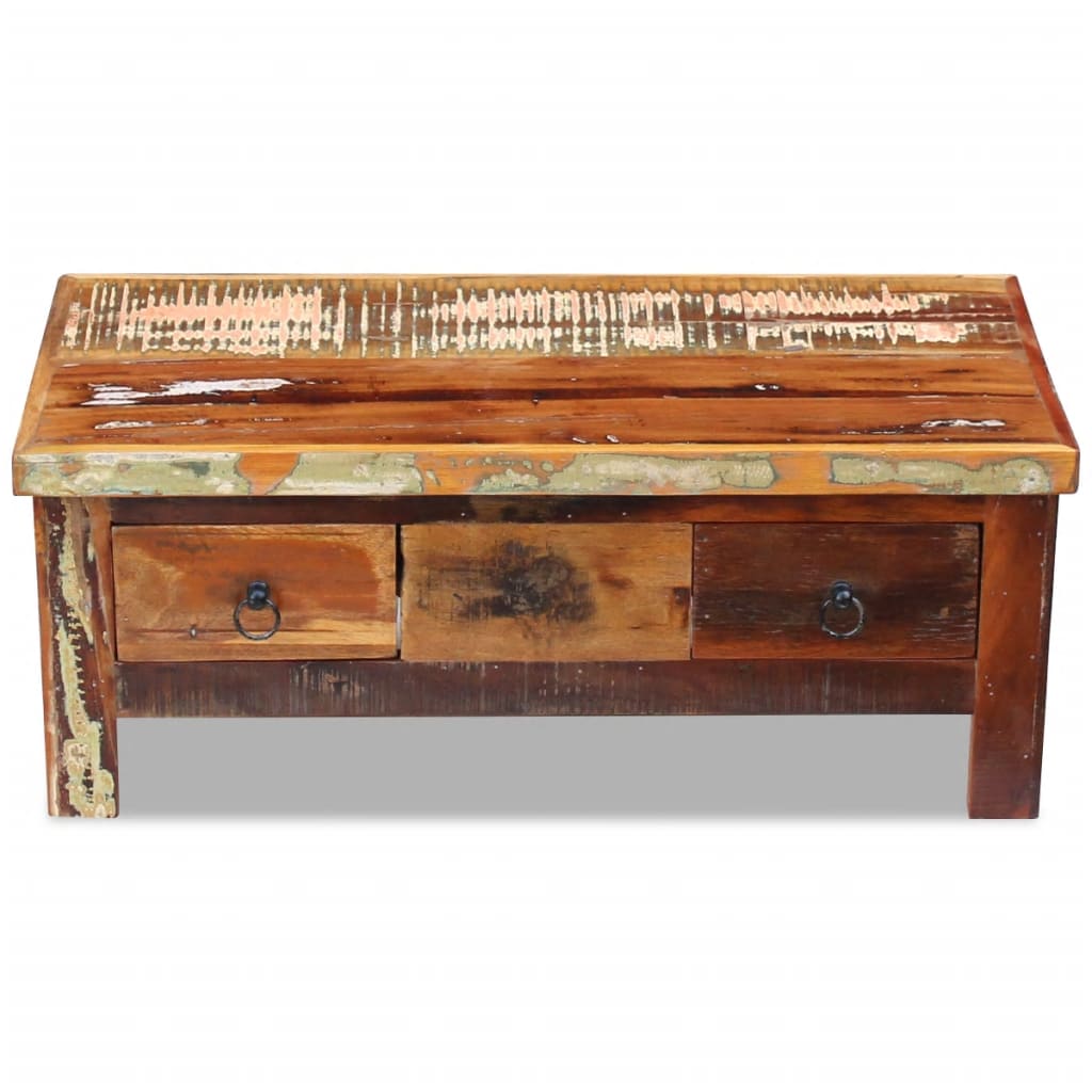 tömör újrahasznosított fa fiókos dohányzóasztal 90 x 45 x 35 cm