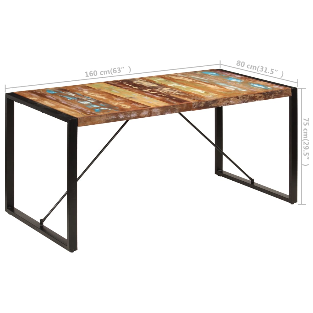 tömör újrahasznosított fa étkezőasztal 160 x 80 x 75 cm