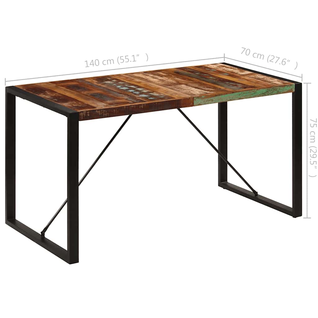 tömör újrahasznosított fa étkezőasztal 140 x 70 x 75 cm