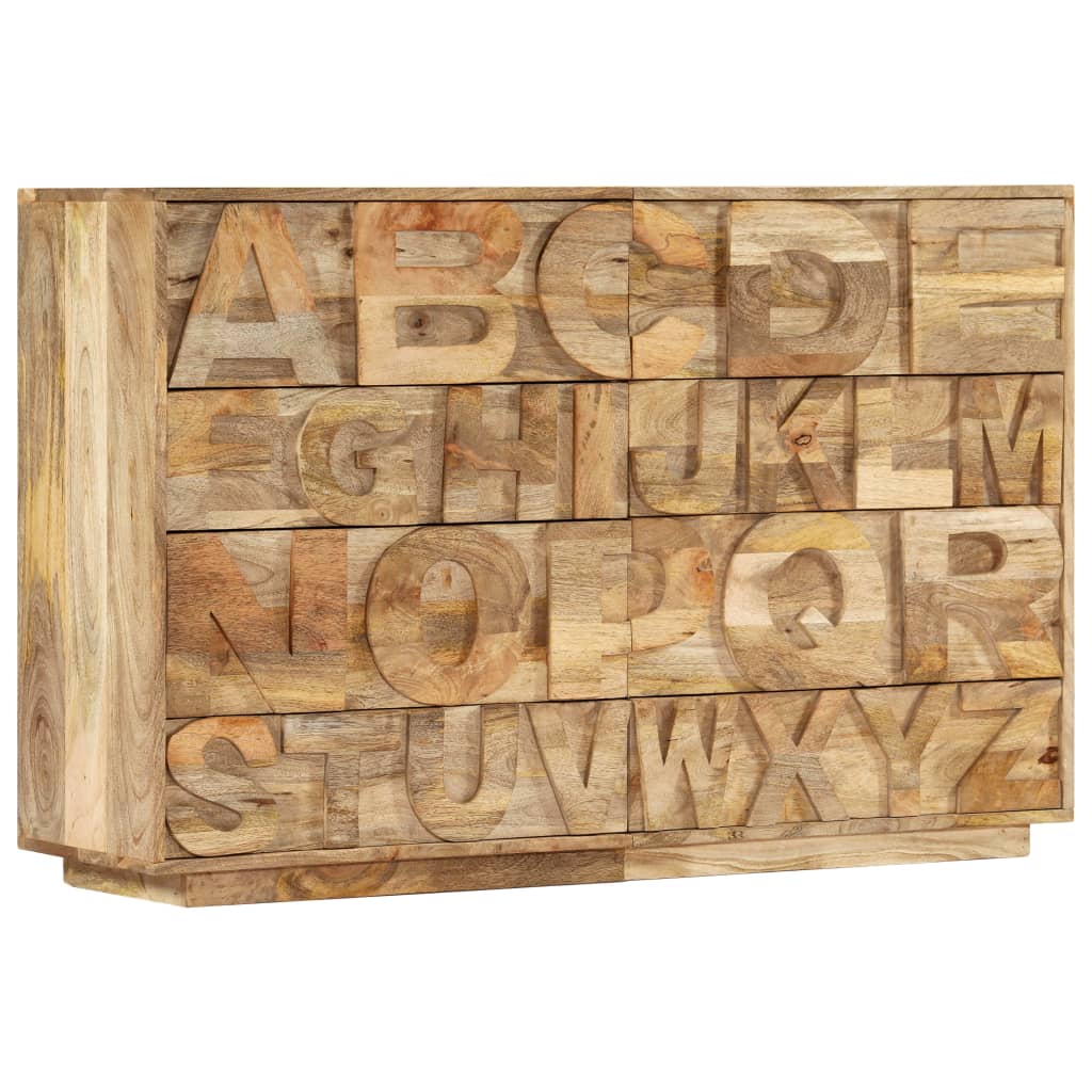 tömör mangófa ábécés szekrény 6 fiókkal 120 x 35 x 79 cm