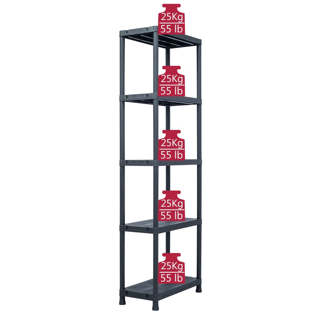 fekete műanyag tároló polc 125 kg 60 x 30 x 180 cm