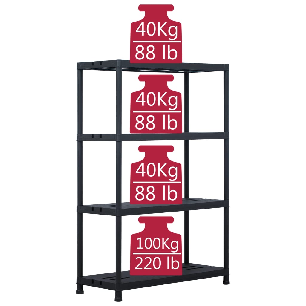 fekete műanyag tároló polc 220 kg 90 x 40 x 138 cm