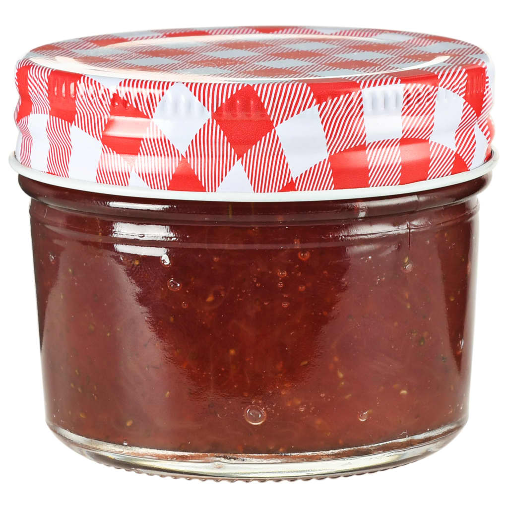 48 db 110 ml-es befőttesüveg piros-fehér tetővel