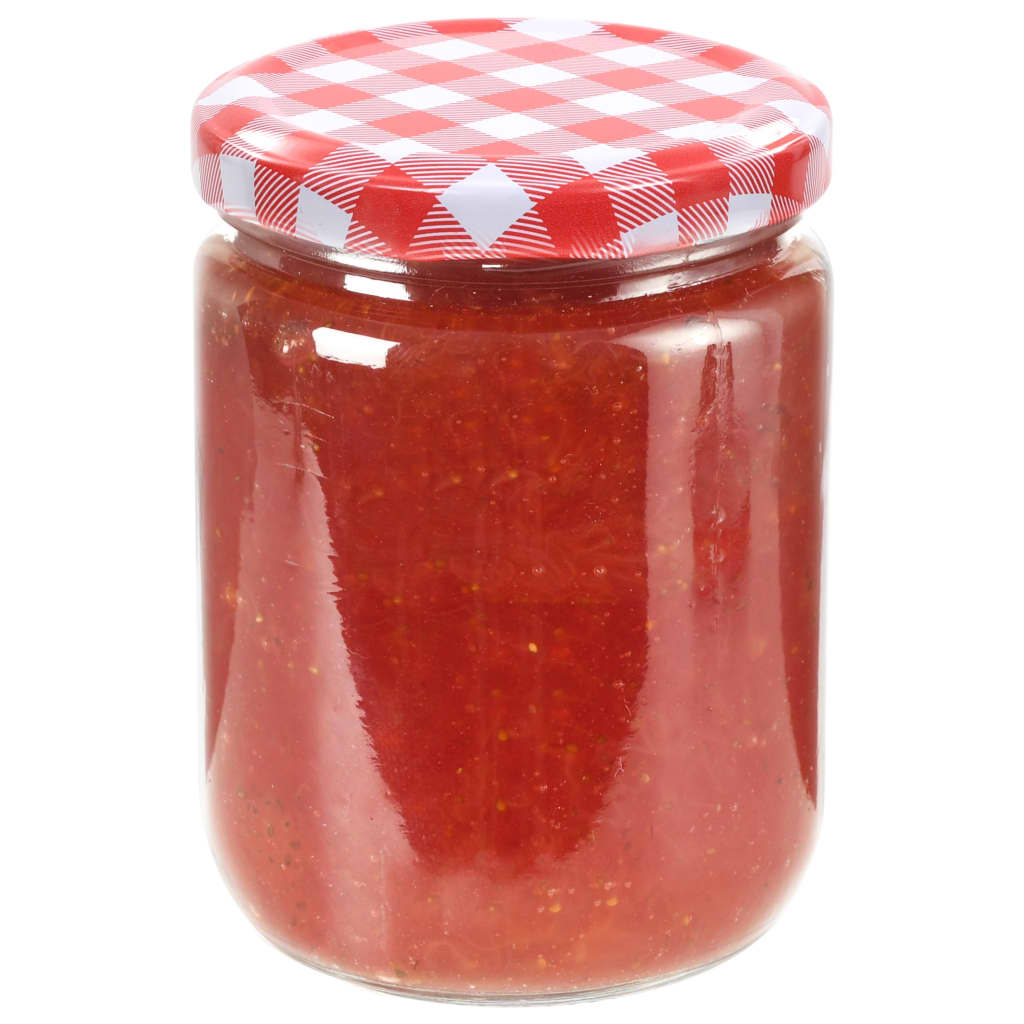 48 db 230 ml-es befőttesüveg piros-fehér tetővel