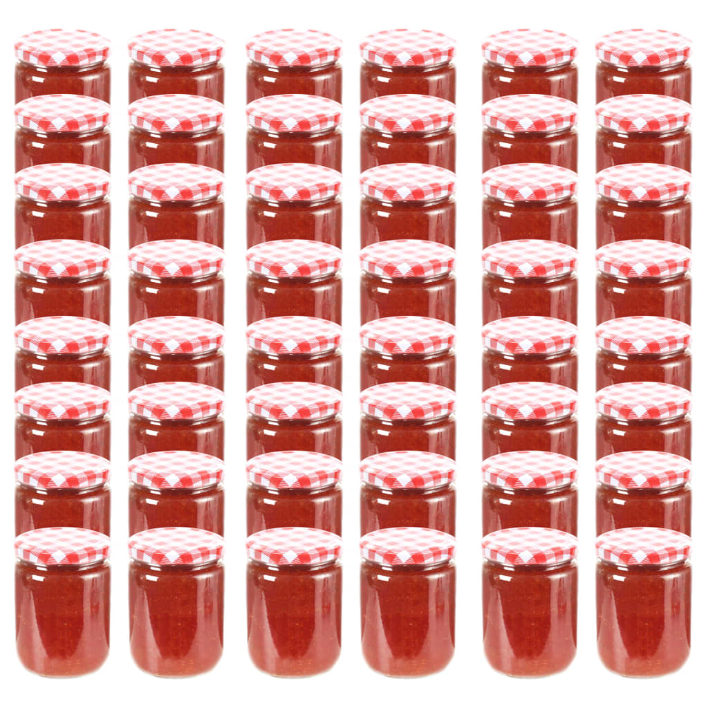 48 db 230 ml-es befőttesüveg piros-fehér tetővel