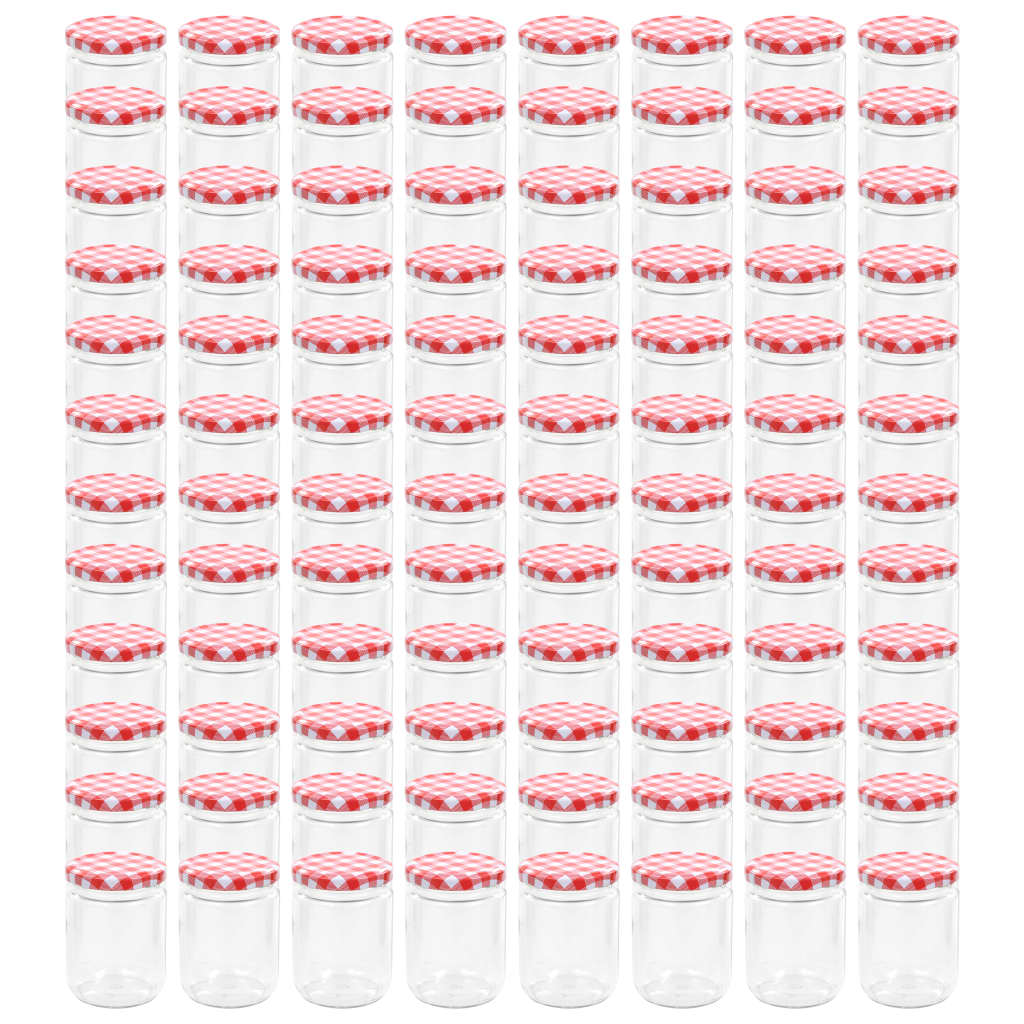 96 db 230 ml-es befőttesüveg piros-fehér tetővel